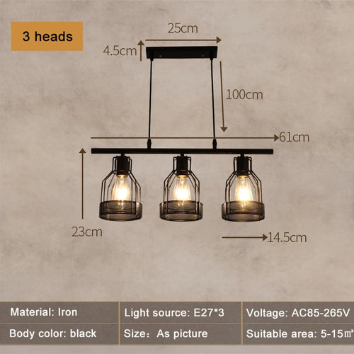 Retro loft industrial style chandelier with 3, 4 or 5 heads pendant