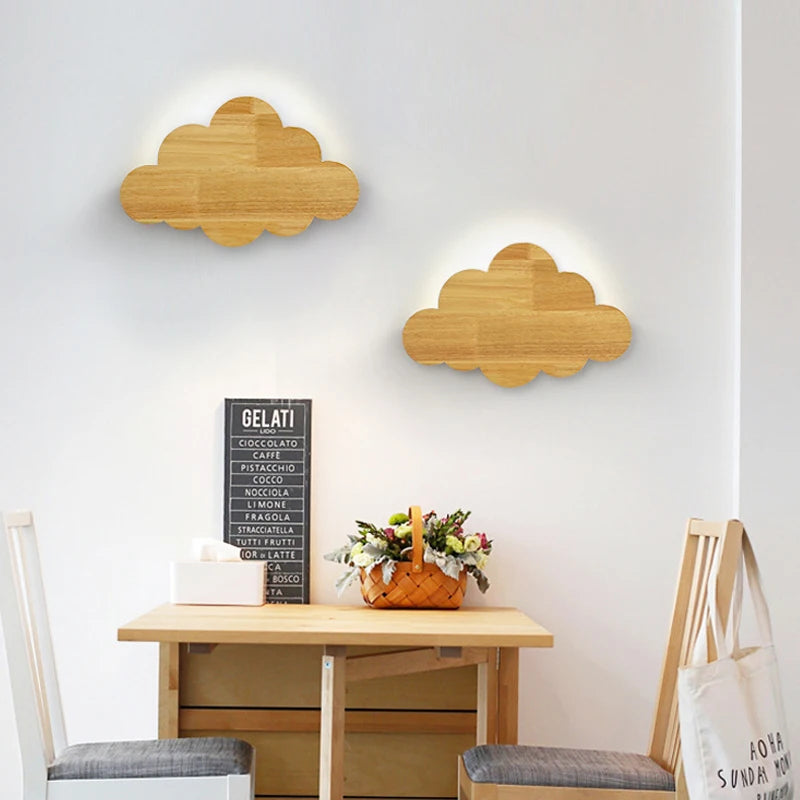 Nordic modern wooden wall light for children's bedroom
