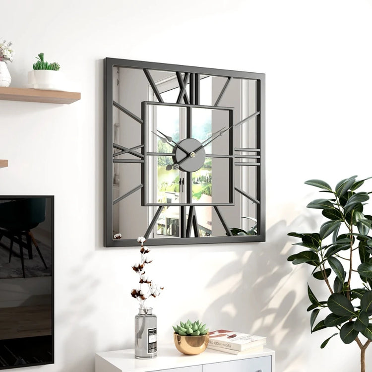 luxury iron wall clock with decorative mirror