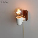 Vintage walnut wall light with pull switch