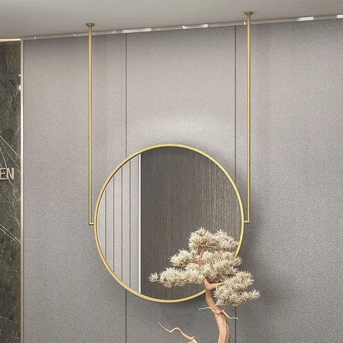 Round gold metal wall mirror elegant decorative accessory - vue 4 sur 6
