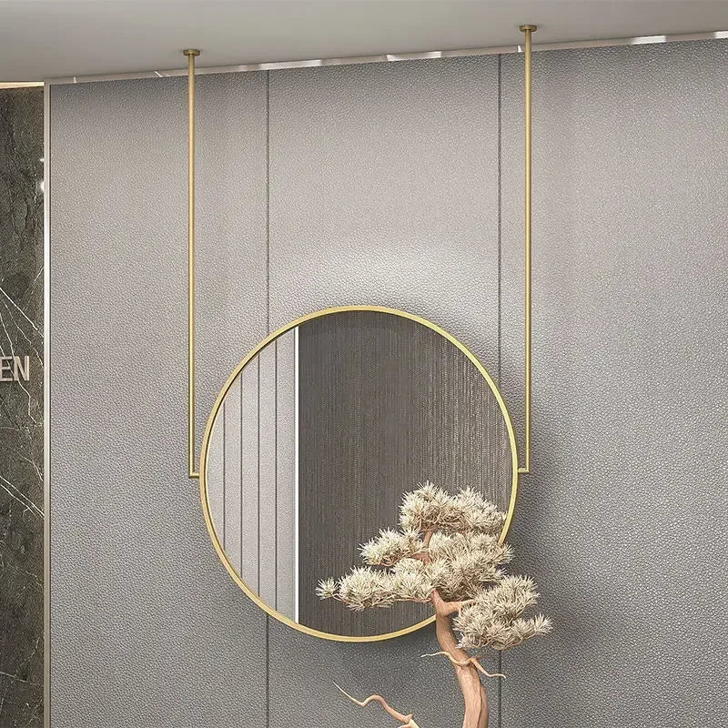 Round gold metal wall mirror elegant decorative accessory - vue 3 sur 6