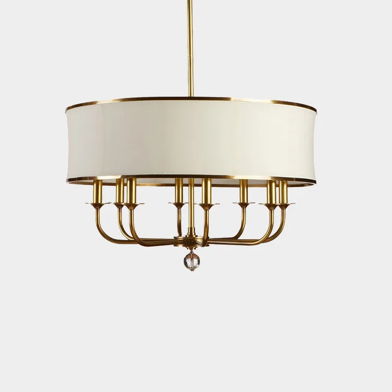 American style solid brass chandelier with fabric shade