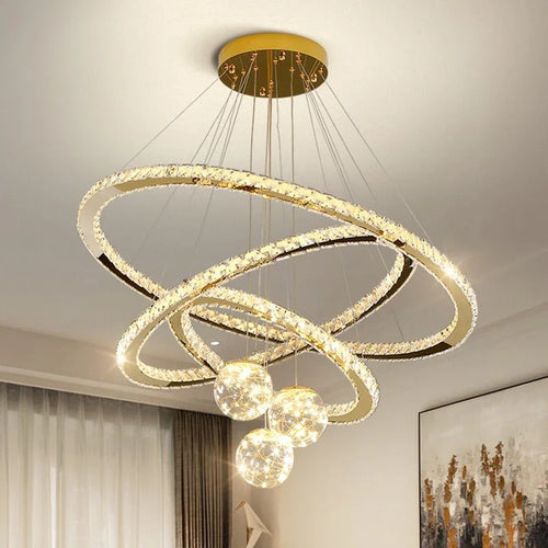 Modern crystal LED chandelier with gold star finish - vue 4 sur 13