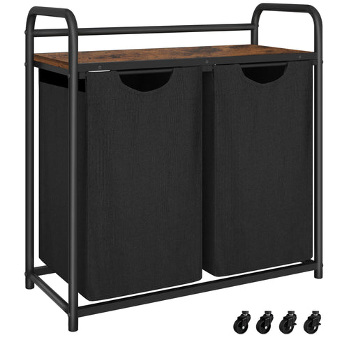 Laundry Basket, 2 Compartments, 2 x 46L, Laundry Hamper with 1 Shelf, Laundry Sorter, Laundry Bag, Extendable and Removable, Per - vue 10 sur 9