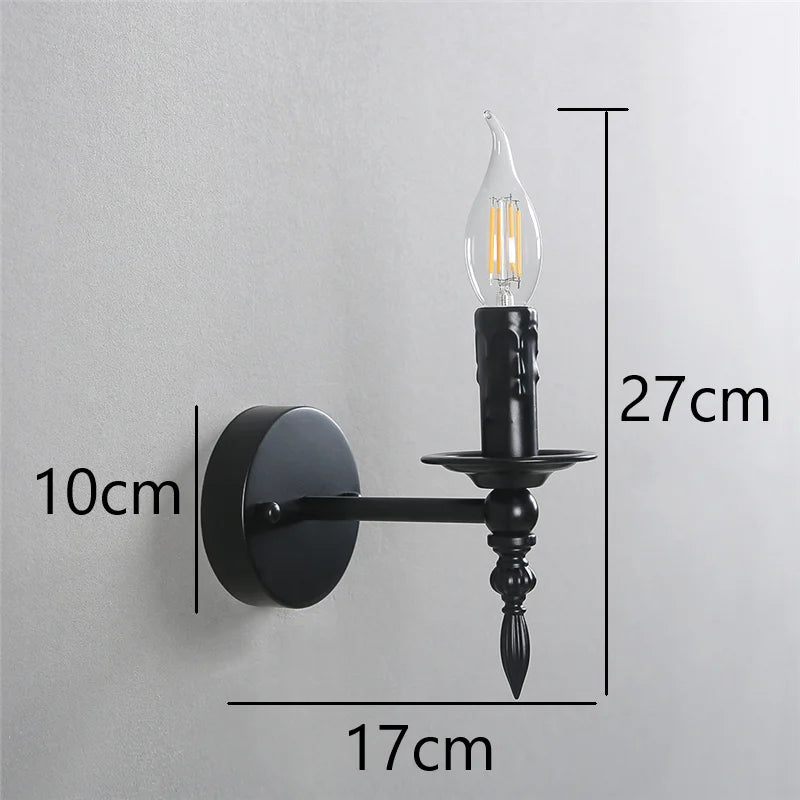 Vintage black iron LED retro wall light