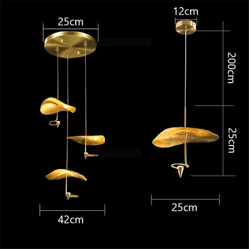 Zen vintage gold lotus leaf chandelier - vue 4 sur 8