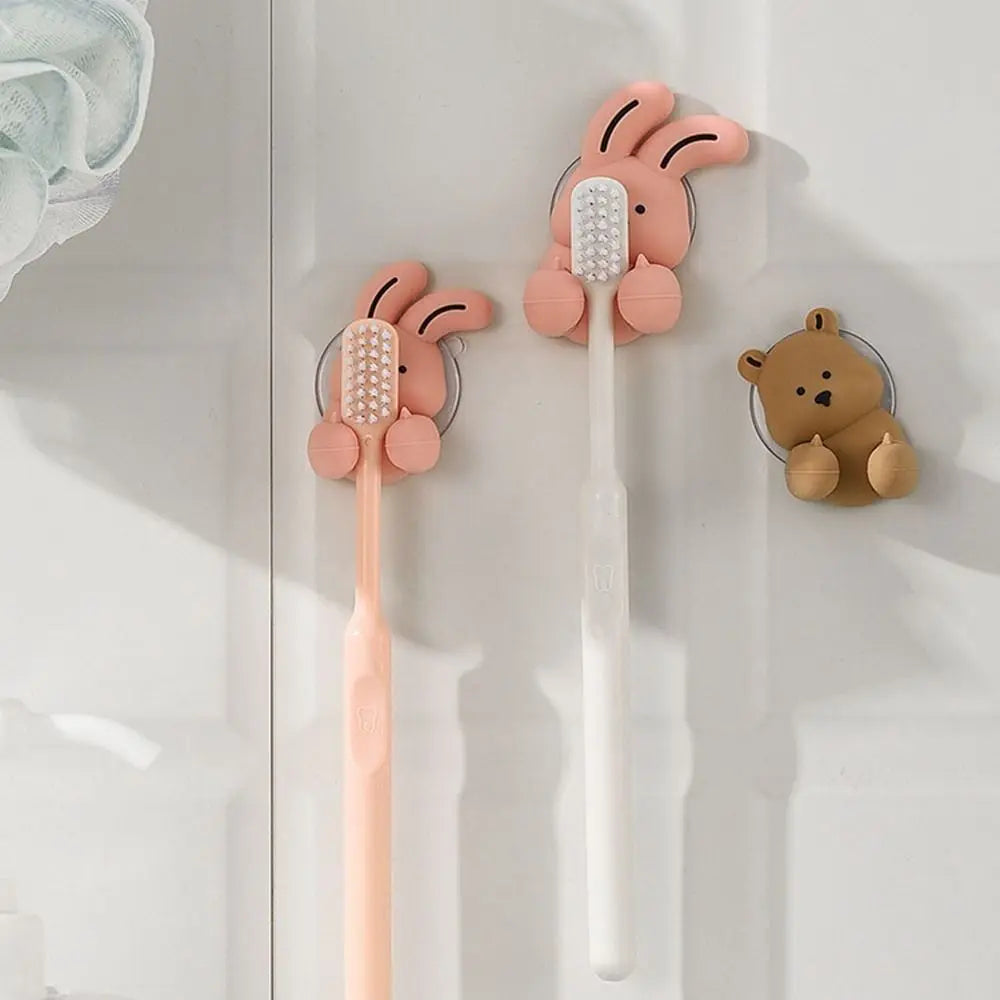 Silicone rabbit toothbrush holder with suction cup and storage hook