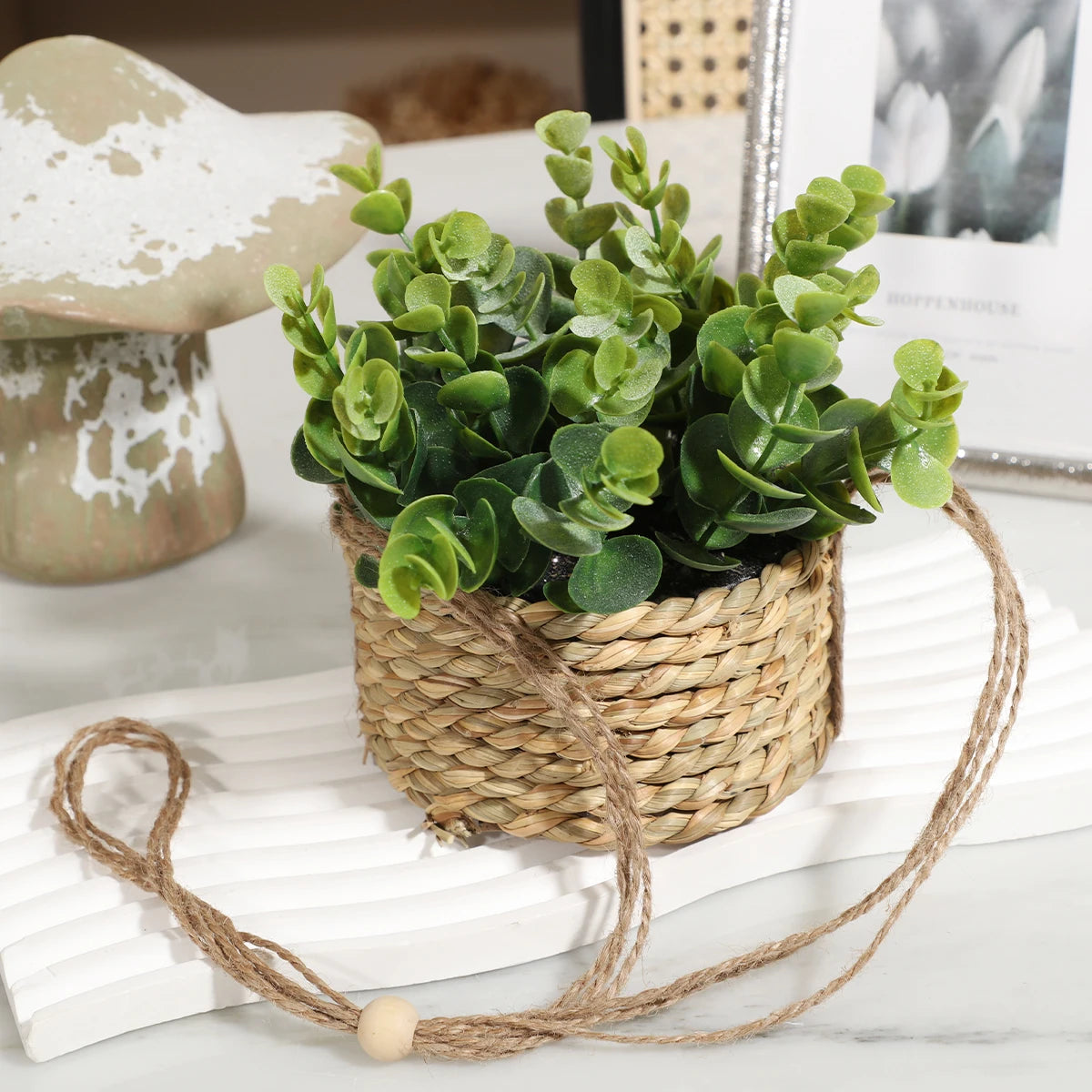 artificial plants eucalyptus rosemary green decoration in pot - vue 9 sur 9
