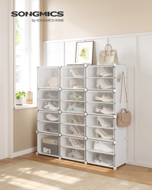 SONGMICS 12-Compartment Shoe Rack, Modular Storage Shelf, 30 x 40 x 30 cm Compartment, White - vue 2 sur 7