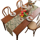 Green floral country table runner with pompoms