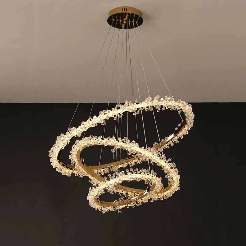 Modern luxury crystal chandelier with dimmable LED ring light