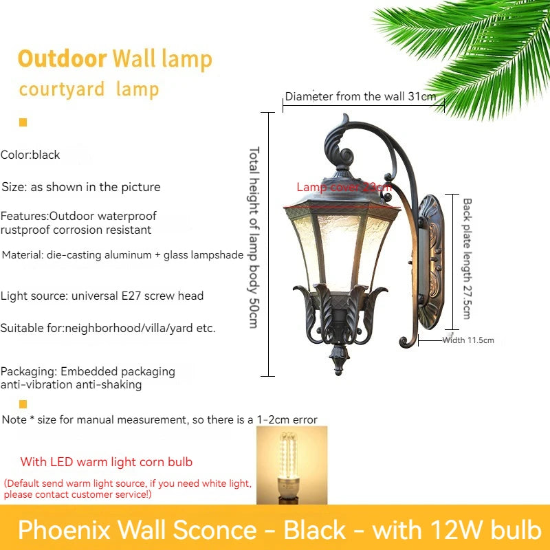 Retro waterproof rustproof wall light for outdoor garden and villa