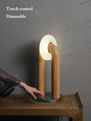 Japanese retro wooden bedside lamp with artistic design, touch control and dimmer
