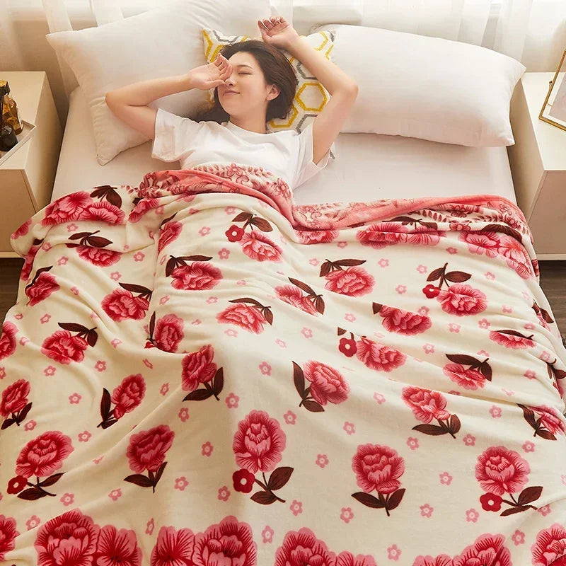 Lightweight fleece throw with floral check pattern for living room - vue 5 sur 6
