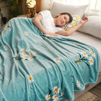 Thin polar fleece throw with floral check pattern for bedroom