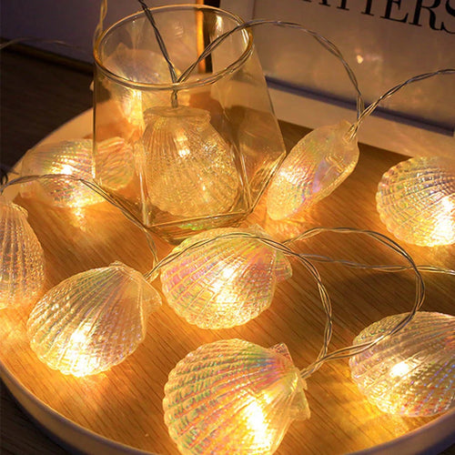 Seashell LED string lights for ocean-themed decor, party or wedding - vue 3 sur 7