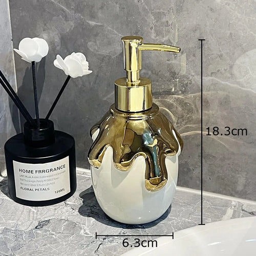 gold ceramic soap dispenser for bathroom - vue 10 sur 10