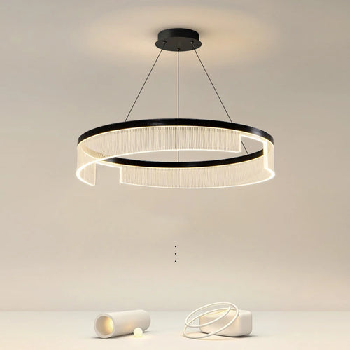 Circular LED chandelier in aluminium and acrylic for decorative interiors - vue 6 sur 24
