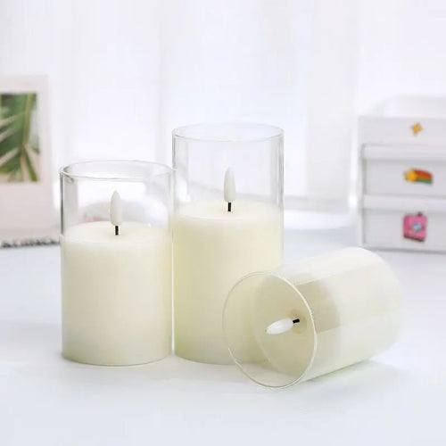 decorative rechargeable LED pillar candle with remote control in 3D tube - vue 3 sur 12