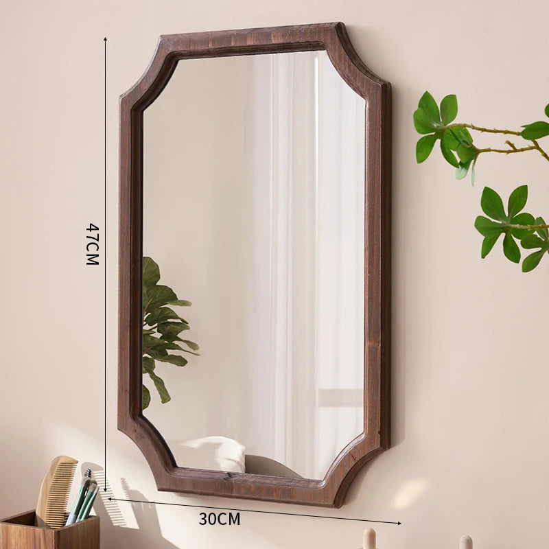 vintage solid wood mirror waterproof makeup mirror wall mounted rustproof