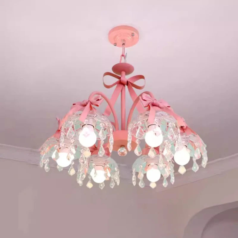 Cute crystal pink bow chandelier for little girl's bedroom