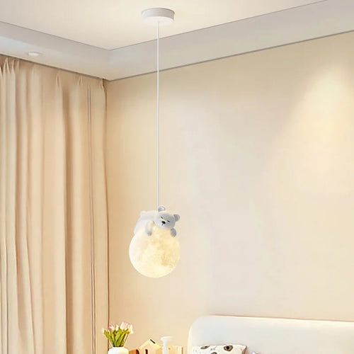 Modern children's bedroom minimalist little bear LED pendant light - vue 7 sur 10