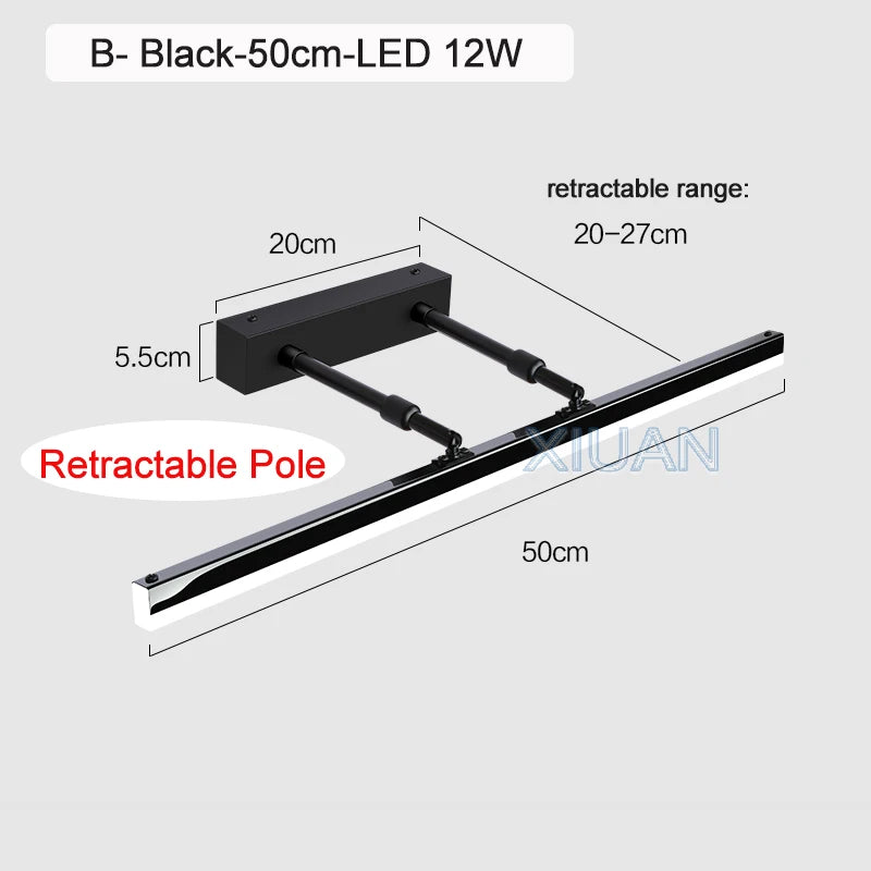 Retractable mirror front wall lamp for bathroom