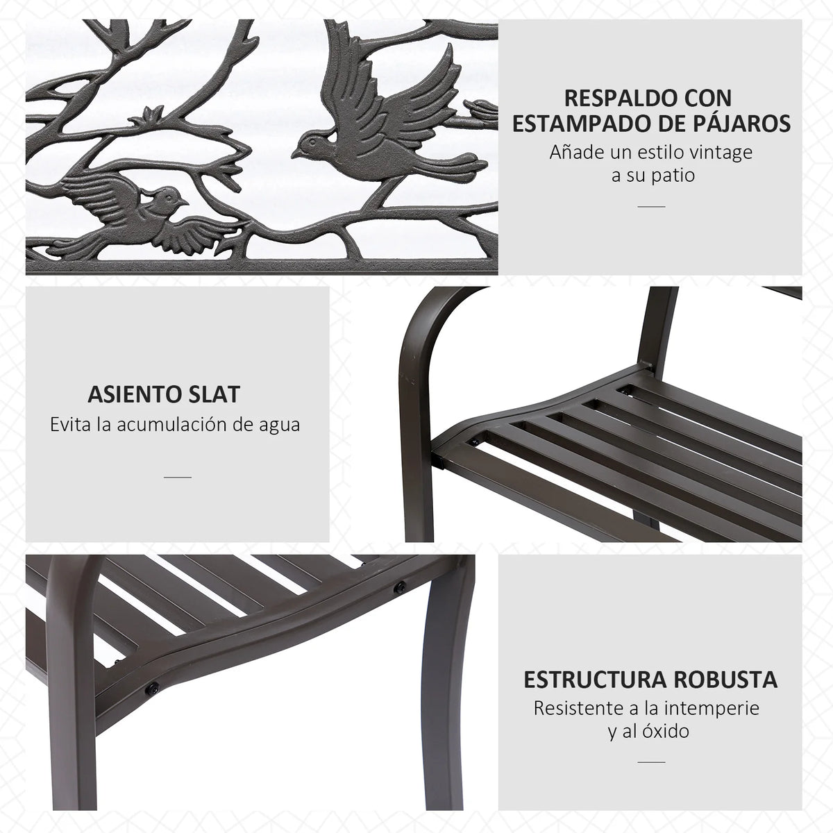 brown garden bench with animal backrest, elegant and comfortable design - vue 6 sur 6