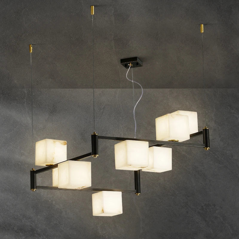 Modern white marble LED pendant ceiling light, contemporary decorative style, ideal for villas - vue 5 sur 16