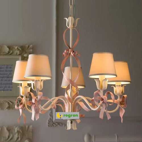 Pink ribbon chandelier for elegant children's bedroom - vue 3 sur 14