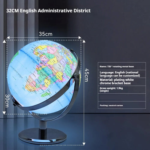 educational rotating globe with light in English for geography - vue 17 sur 18