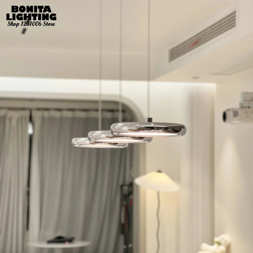 Modern minimalist luxury round LED pendant light with dimming - vue 4 sur 14