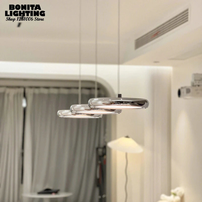 Modern minimalist luxury round LED pendant light with dimming - vue 3 sur 14
