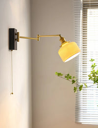 Nordic wood bedside wall lamp with adjustable ceramic shade