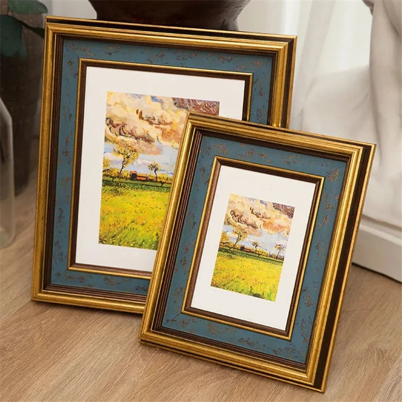 American retro photo frame with golden border for home decoration - vue 3 sur 7