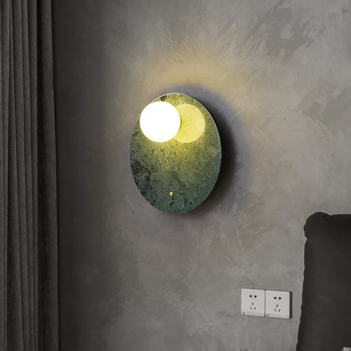 Green marble LED wall light for living room, bedside or hallway - vue 4 sur 8