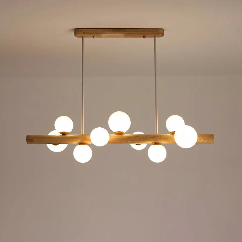 Modern walnut rubber wood chandelier minimalist decor