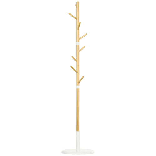HOMCOM bamboo foot rack with 8 hooks for clothes Ø 37.8x175.6 cm Natural - vue 2 sur 7