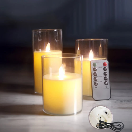 3pcs/set USB Rechargeable Led Pillar Candle,Flameless Remote control,Timer LED Candle Light table decorative,Christmas Candles - vue 2 sur 7