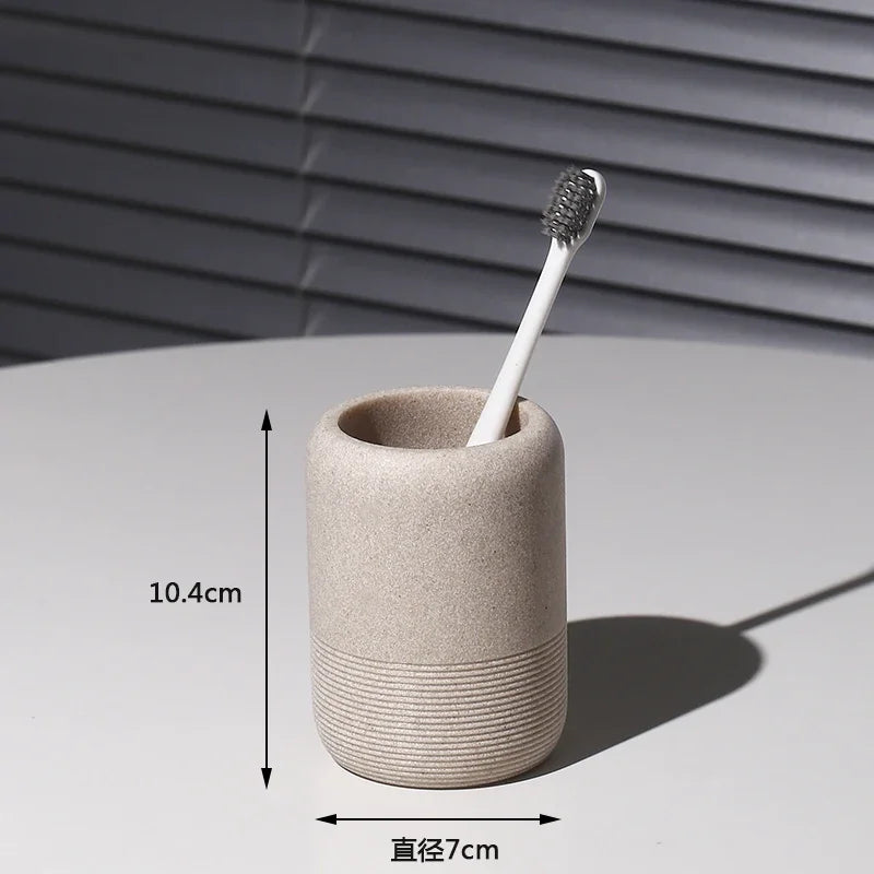 modern bathroom accessory set made of sand and gravel - vue 8 sur 18