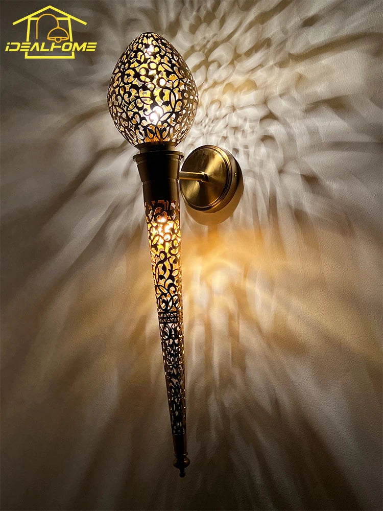 Moroccan carved exotic torch LED wall light for interiors