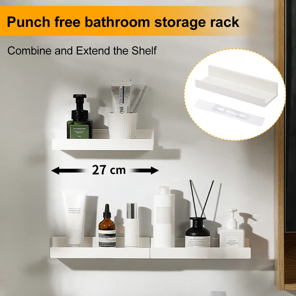 no-drill wall shelf for shower storage
