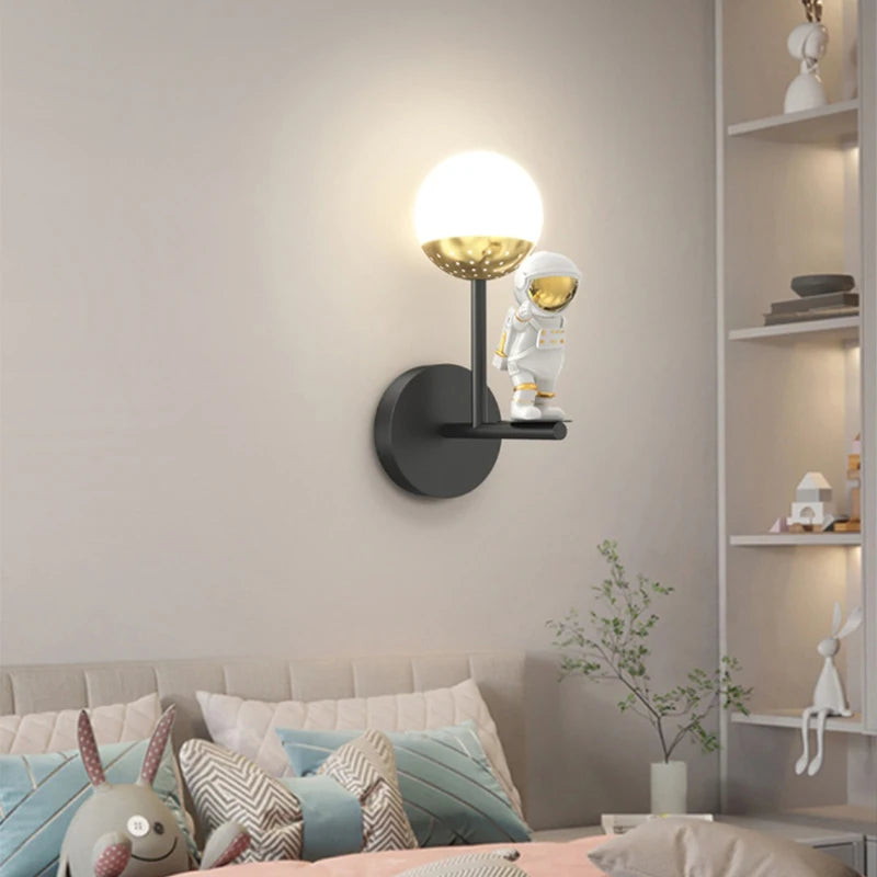 Astronaut and moon wall light for children's room