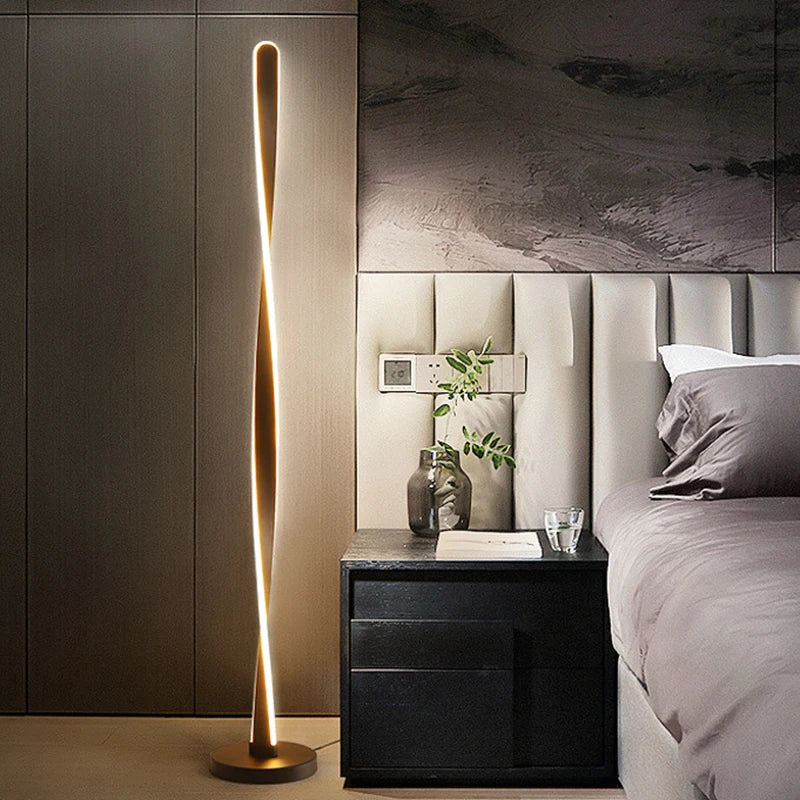Modern dimmable spiral floor lamp in aluminium and acrylic