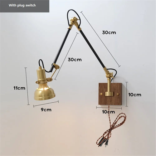 Nordic retro copper wall light with adjustable swing arm - vue 10 sur 9