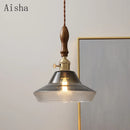 Walnut and glass pendant light for modern interiors
