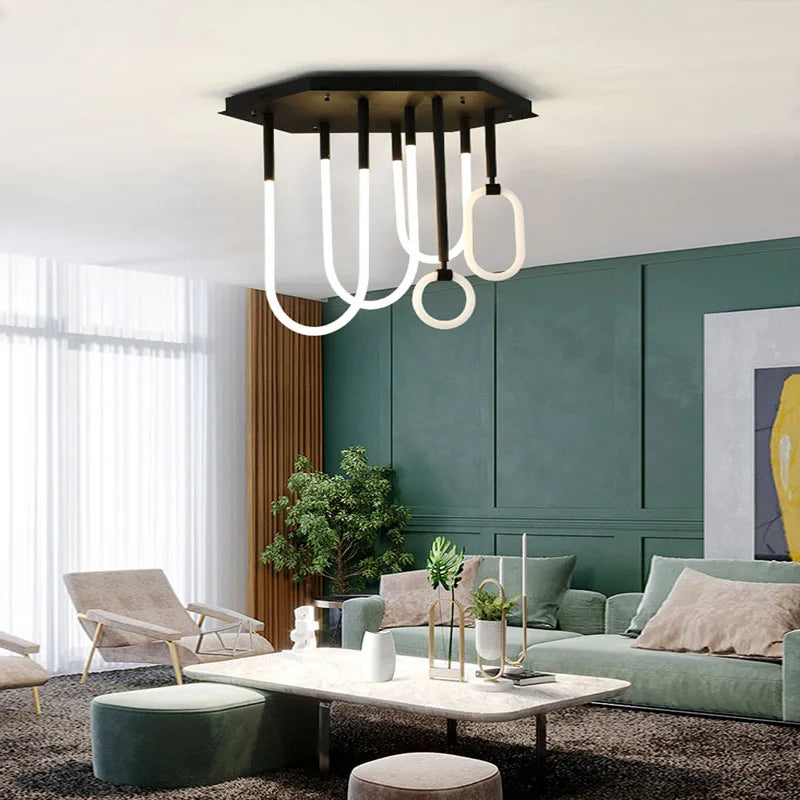 Nordic style minimalist line combination dimmable LED chandelier