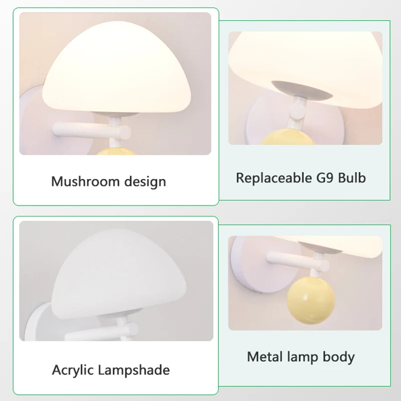 Nordic mushroom LED wall light for creative ambience - vue 5 sur 11