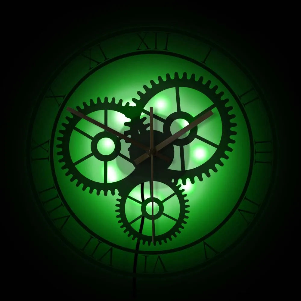 retro silent wall clock with roman numerals and mechanical gears - vue 5 sur 8